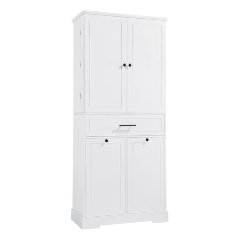 Freestanding Bathroom Storage Cabinet With Doors, Drawers, And Tilt Out Laundry Hamper - White