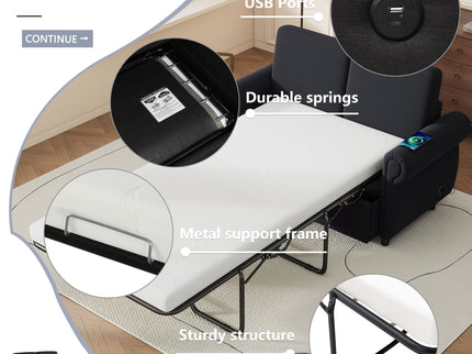 Pull Out Sofa Bed Loveseat Sleeper With Twin Size Memory Mattress With Two USB Ports For Living Room Spaces