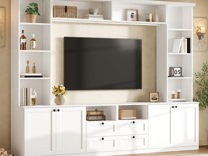 Farmhouse Elegant Entertainment Center Wall Unit With 4 Drawers