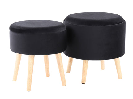 Tray - Contemporary Storage Ottoman With Matching Stool - Black / Natural