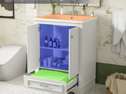 Bathroom Vanity With Ceramic Sink Combo, Modern Freestanding Storage Cabinet With Silver Handles