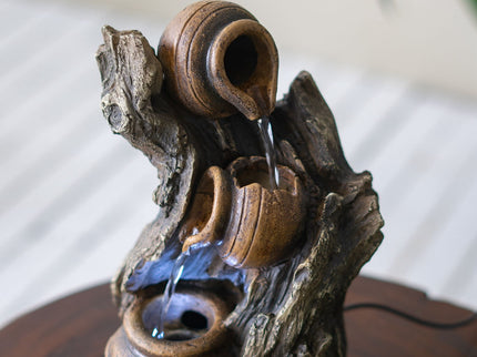 Decorative 3 Tier Water Fountain With Pot Design - Brown