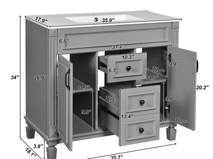 Bathroom Vanity With Top Sink, Basin On Cabinet With 2 Soft Closing Doors And 2 Drawers