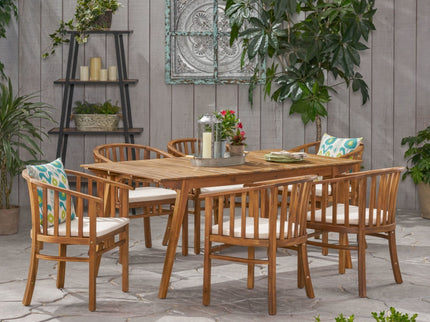 Outdoor 6 Seater Dining Set With Cushins - Cream