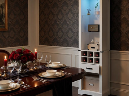 Pantry Cabinet With LED Lights, Wine Rack, Tempered Glass Shelves, And Barn Door Design - White