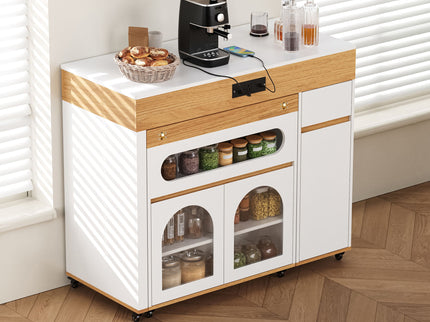 Extendable Dining Table With Folding Top, Rolling Kitchen Island With Drawers And Power Outlet