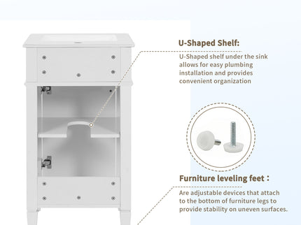 French Style Bathroom Vanity With Sink, Soft-Closing Door, Adjustable Shelf, Rectangular Design
