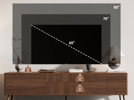 Fluted TV Stand With Storage Drawers And Cabinets For TVs Up To 80", Soft-Close Hinges, Cable Management - Walnut