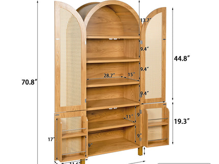 Tall Arched Cabinet With Rattan Doors & Adjustable Shelves