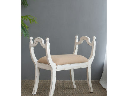Harlow - Bench, Farmhouse / French Country Style Vanity Chair - Beige / White