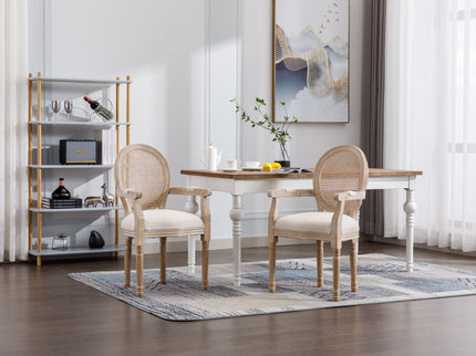 French Vintage Upholstered Fabric Dining Armchair (Set of 2) - Beige