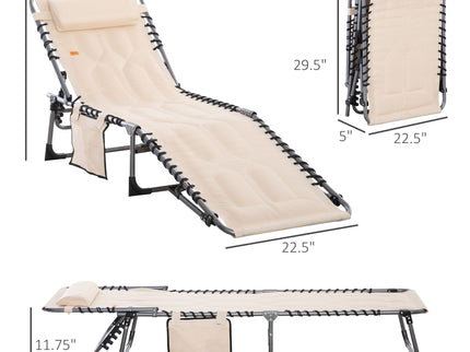 Outsunny - Padded Folding Chaise Lounge Chair, Outdoor 6-Level Reclining Camping Tanning Chair With Headrest For Beach, Yard, Patio, Pool - Beige
