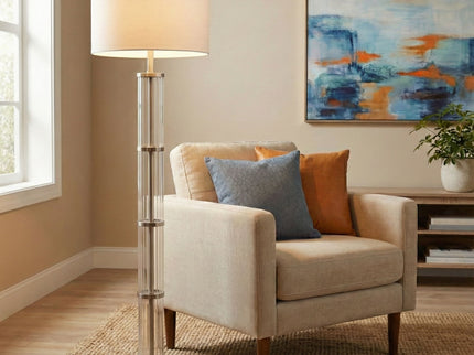 Nimbus - Floor Lamp With 3 Way Rotary Switch Clear Body Base - Silver Gray / White