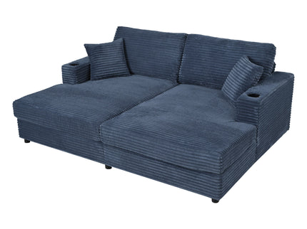 Oversized Loveseat Chaise With 2 USB Ports, 2 Cup Holders And 2 Throw Pillows