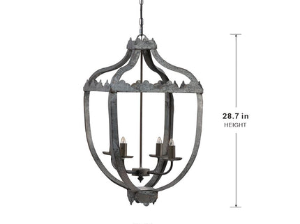 4 Light Metal Chandelier, Hanging Light Fixture With Adjustable Chain For Kitchen, Bulb Not Included - Gray