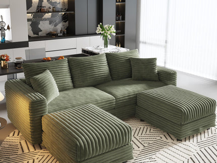 Convertible Deep Seat Sofa With Soft Pillows And Ottomans