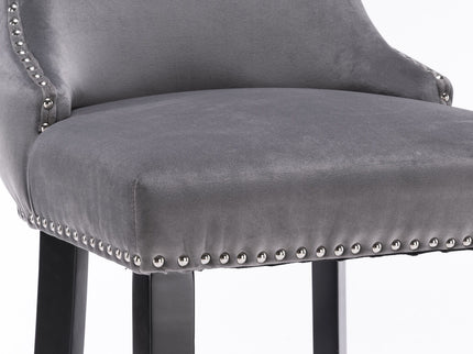 Contemporary Upholstered Wing-Back Barstools With Button Tufted Decoration And Wooden Legs, And Nailhead Trim, Leisure Style Bar Chairs, Bar Stools (Set of 2)