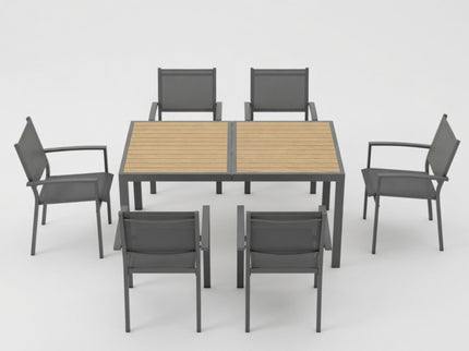 7 Piece Gray Patio Dining Set With Hdps Table And Textilene Chairs For Outdoor Use, Metal Furniture