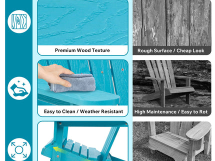 Lounge Patio Chair For Garden Outdoor Folding Embossed Adirondack - Turquoise Blue
