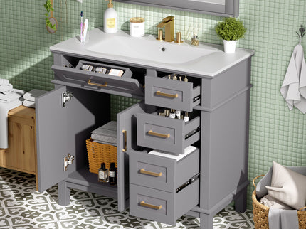 Modern Bathroom Vanity With Ceramic Sink, Soft Close Storage Cabinet