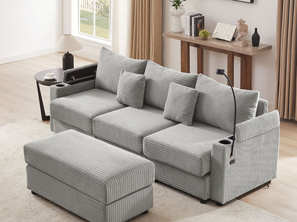 Modern Style Loveseat Sofa Sectional Sofa Couch With Storage Space, A Movable Ottoman, Two USB Ports, Two Cup Holders, A Phone Holder For Living Room