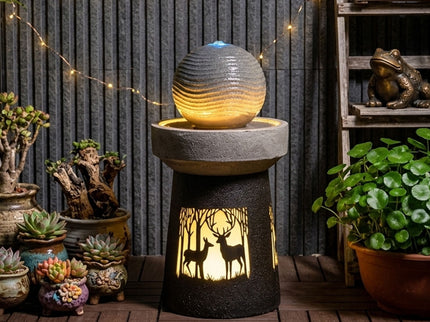 Outdoor Garden Lantern With Warm LED Light Deer Silhouette Decorative Landscape Light For Patio - White / Gray
