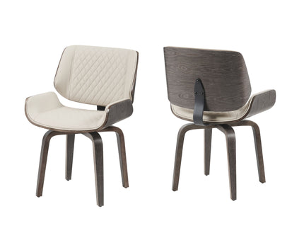Mid Century Modern Dining Chair 360° Swivel, Ergonomic Design Upholstery, Bentwood Frame, (Set of 2) - Beige