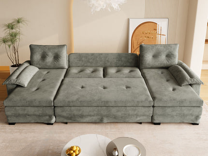 U-Shaped Sleeper Sofa With Pull Out Bed, Removable Armrests & USB Ports For Living Room