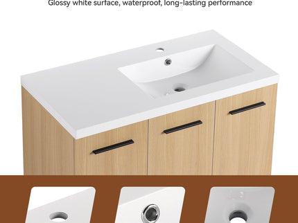 Freestanding Bathroom Vanity Set With Tall Linen Cabinet, 3 Door Storage Cabinet, Single Sink