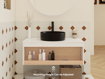 Floating Bathroom Vanity With Glossy Round Vessel Sink