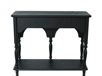 Accent Carved Console Table With Open Shelf And 2 Drawers For Living Room - Black