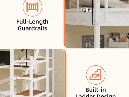 Loft Bed & L-Shaped Desk, Large Storage Space