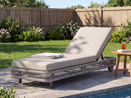 Outdoor Chaise Lounge With Wheels, 5 Position Adjustable Backrest