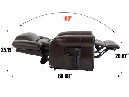 Power Lift Recliner Chair Heat Massage Dual Motor Infinite Position With USB Ports - Antique Brown