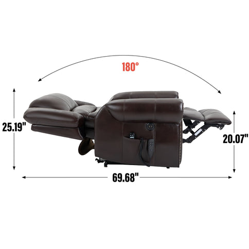 Power Lift Recliner Chair Heat Massage Dual Motor Infinite Position With USB Ports - Antique Brown