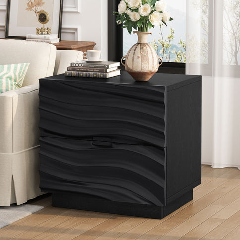 Nightstands, Bedside Table With 2 Drawers (Set of 2) - Black