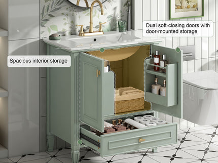 Freestanding Vanity With 1 Drawer & 2 Soft Close Doors With Door Mounted Storage