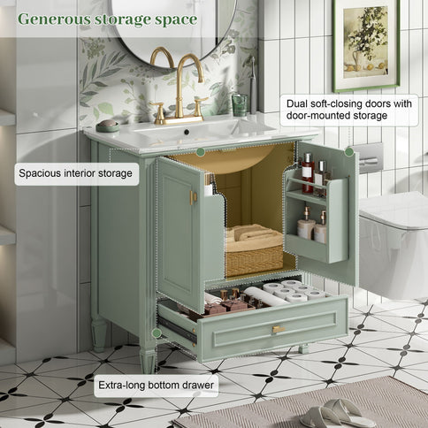 Freestanding Vanity With 1 Drawer & 2 Soft Close Doors With Door Mounted Storage