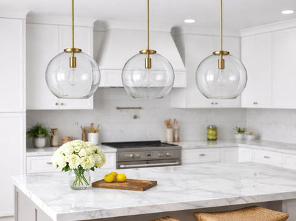 Gleam - Single Light Pendant Lamp With Clear Globe Satin - Antique Brass / Clear / Gold