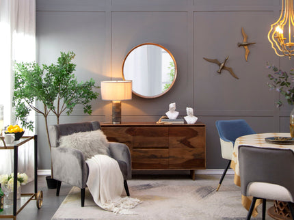 Round Wood Mirror, Wall Mounted Mirror Home Decor For Bathroom Living Room