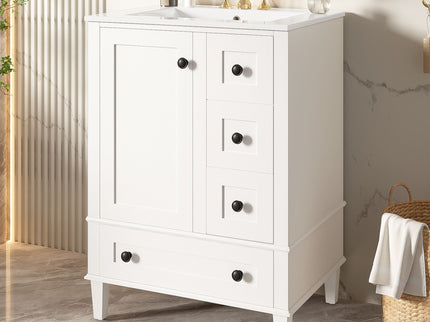 Bathroom Vanity With Integrated Basin, Soft Close Drawers, Door Mounted Double Layer Shelf