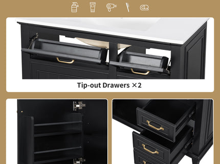 Modern Bathroom Vanity With Sink Top, Flip Drawers, Adjustable Shelf