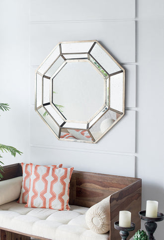 Oversized Octagon Mirror, Mid Century Modern Accent Mirror, For Living Room, Entryway, Bedroom, Hallway - Silver