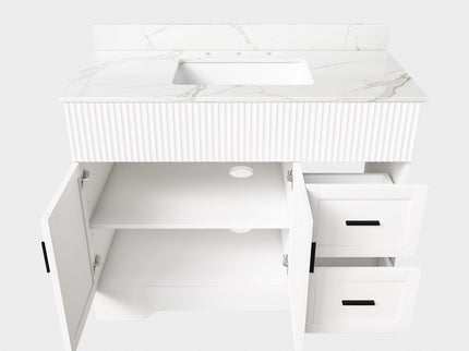 Bathroom Vanity Set, Fluted Cabinet With Soft Close Doors & Drawers, 3 Faucet Holes, Sink Included - White