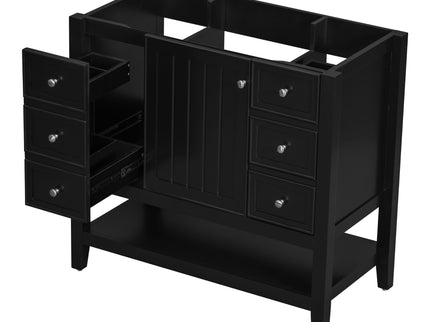36" Bathroom Vanity Base With 2 Cabinet And 3 Drawers - Black