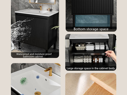 Bathroom Vanity With Ceramic Sink, Floor-Standing Design, Soft-Closing Drawers
