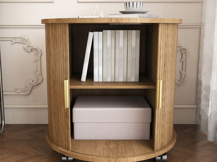 Cylinder Nightstand With Charging Station & Sliding Door