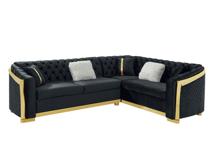 L Shaped Chesterfield Sectional Sofa With Stainless Steel Accents