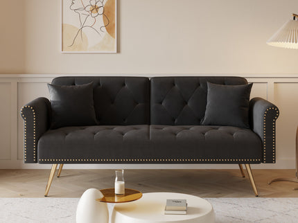Luxurious Sofa Bed With Nail Head Trim And Matching Pillow