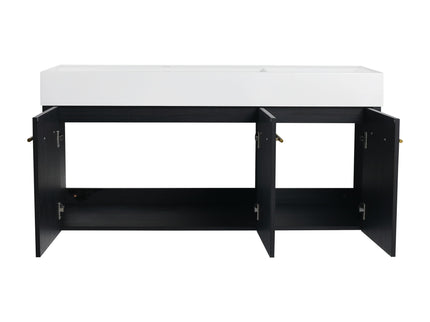 Contemporary 48" Wall Mounted Bathroom Vanity With Resin Sink And Soft Closing Doors And Line - Black Chestnut